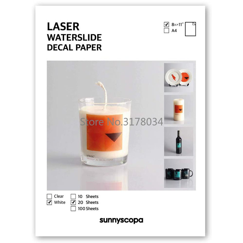 Waterslide Decal Paper - 20 blätter A4 Weiß farbe Laser
