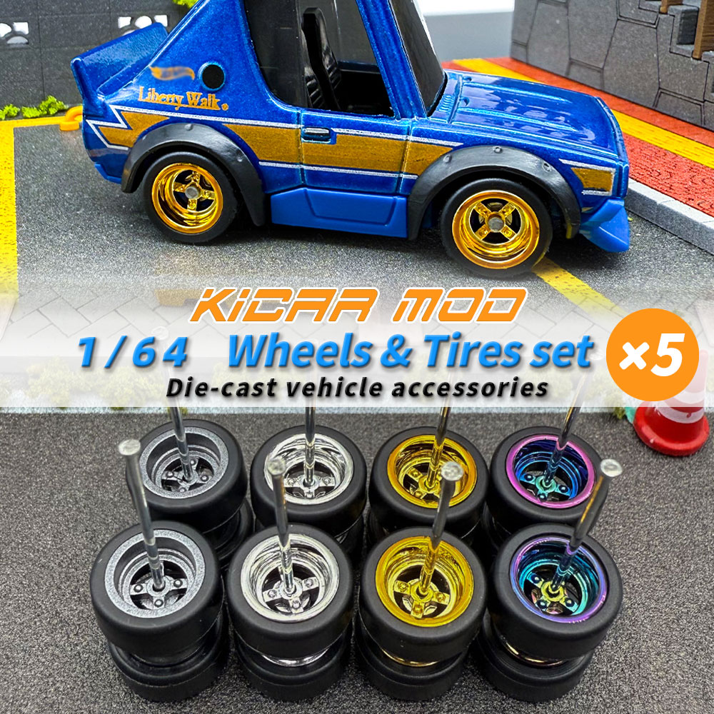 Model Kit Car - 1/64 Modell Abnehmbare Räder Gummi-Slick-Reifen ABS-Räder