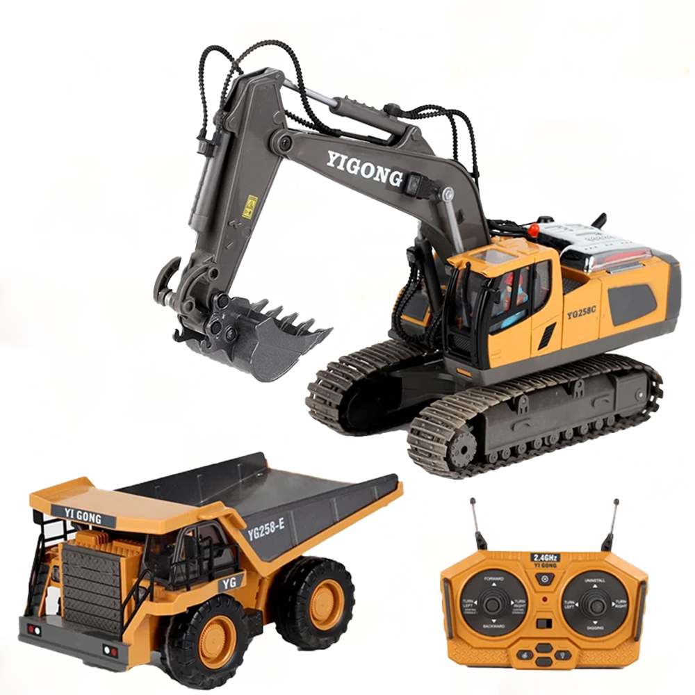 Model Kit Excavator - 4WD Legierungs-RC-Bagger-Bulldozer-Muldenkipper Elektrisches Ferngesteuertes Baufahrzeugmodell mit